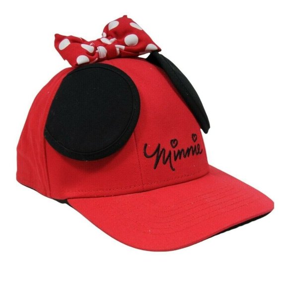 Disney Kid's Red Black Minnie Mouse Bow & Ears Adjustable Baseball Hat Cap - Picture 1 of 11